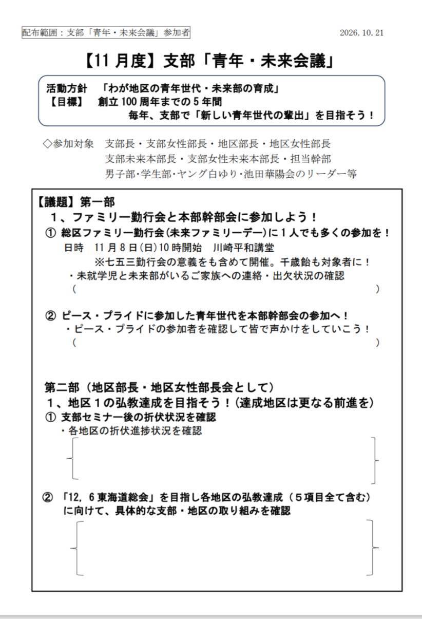 11月度 支部青年・未来会議 議題